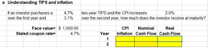 How do you solve this in excel? a Understanding TIPS and inflation