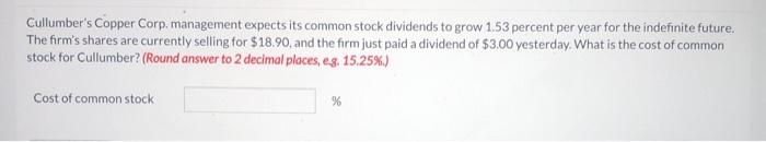  Cullumber's Copper Corp, management expects its common stock dividends to grow