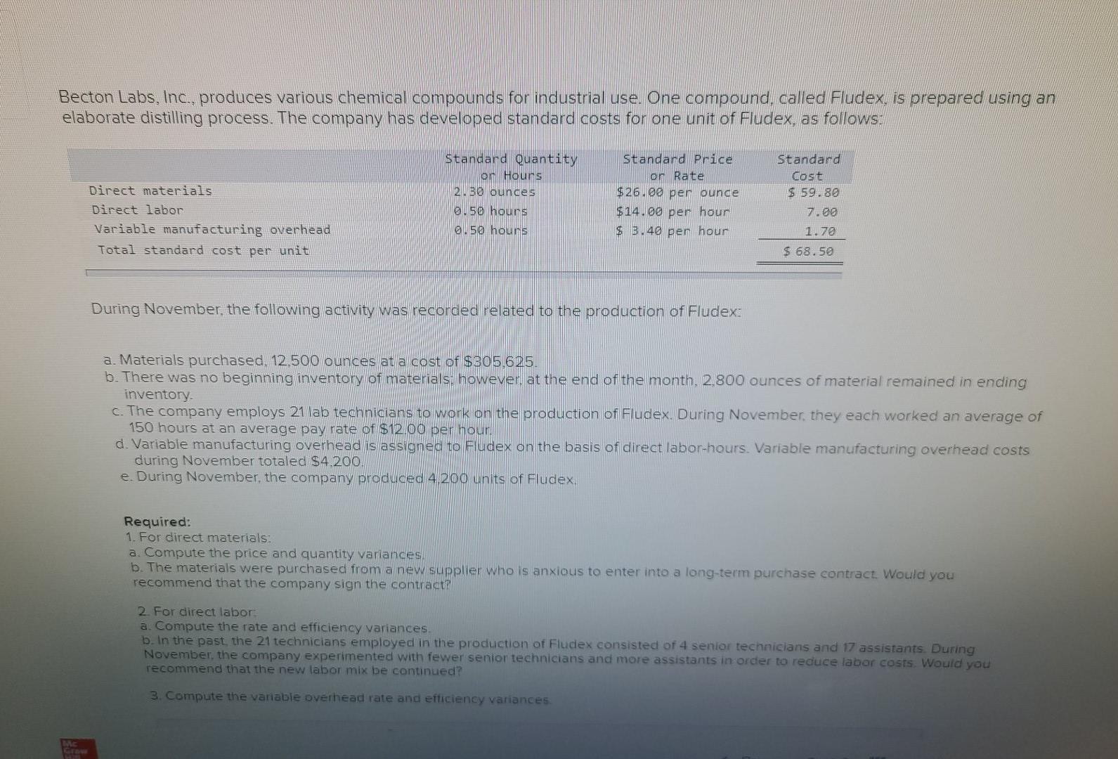  please answer question 3. compute the variable overhead rate and efficiency