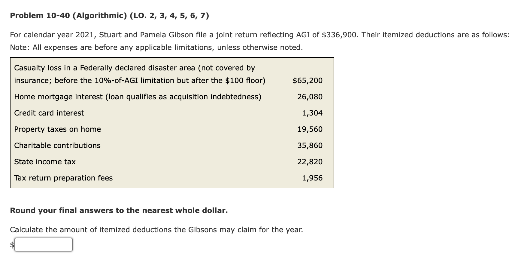 Problem 10-40 (Algorithmic) (LO. 2, 3, 4, 5, 6, 7) For