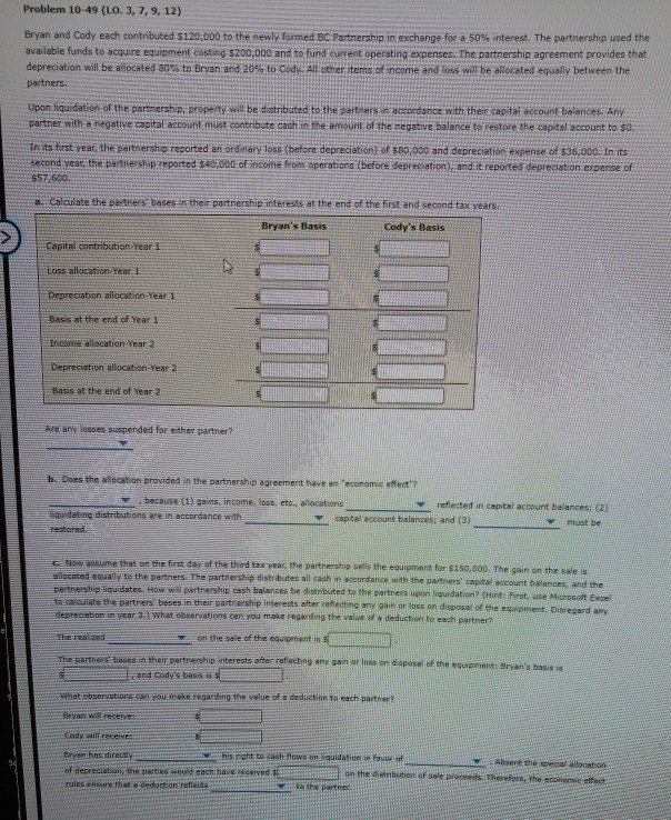  Problem 10-49 (LO. 3, 7, 9, 12) Bryan and Cody each