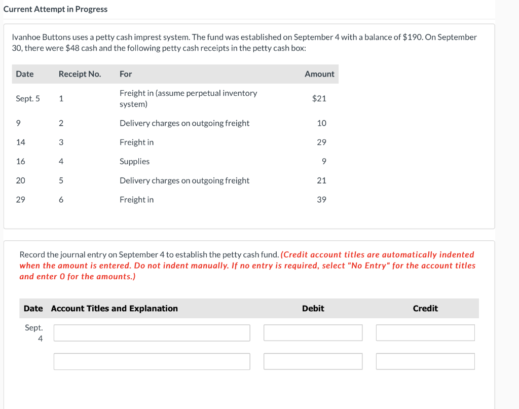  Current Attempt in Progress Ivanhoe Buttons uses a petty cash imprest