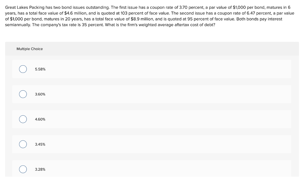 Great Lakes Packing has two bond issues outstanding. The first issue has