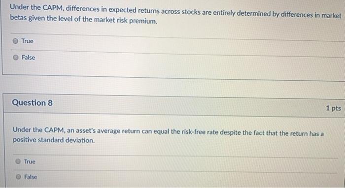  Under the CAPM differences in expected returns across stocks are entirely