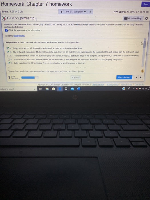 custodian. At the end of the month, the petty cash funda *