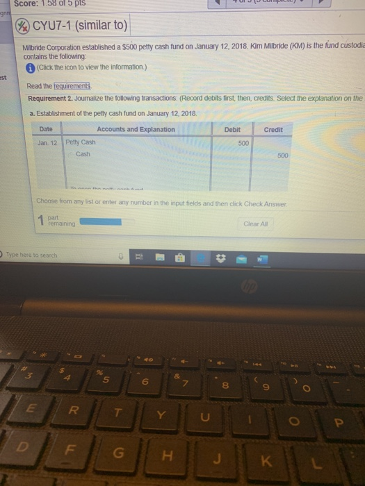 explanation on a. Establishment of the petty cash fund on January 12,