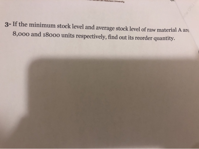  3- If the minimum stock level and average stock level of