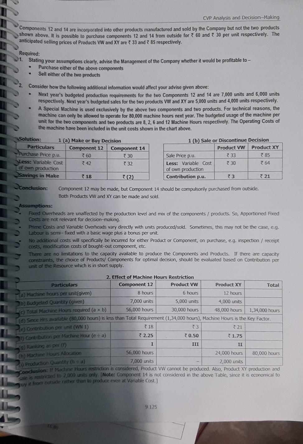 P.u. ) 500 Assuming the Company has decided to buy component X