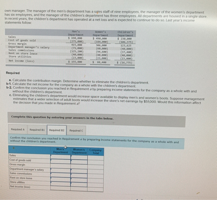 operates a separate department that has its own manager. The manager of