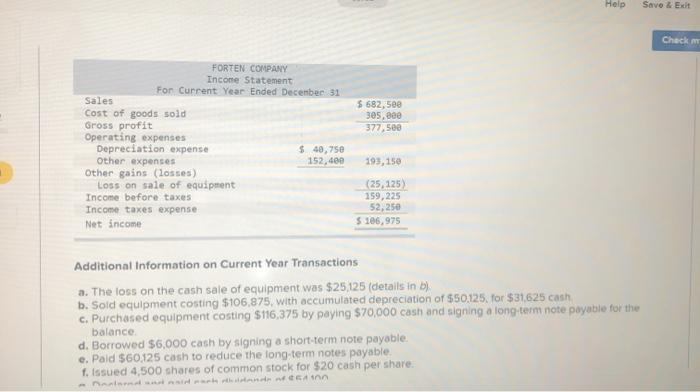 statement, comparative balance sheets, and additional information follow For the year. (1)