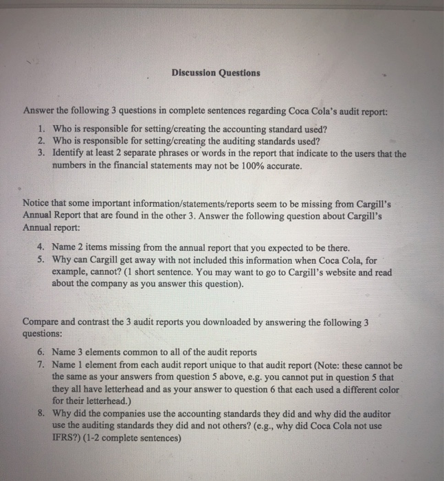 completed using different auditing standards. General: You will need to download these