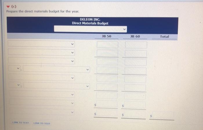  (c) Prepare the direct materials budget for the year DELEON INC.