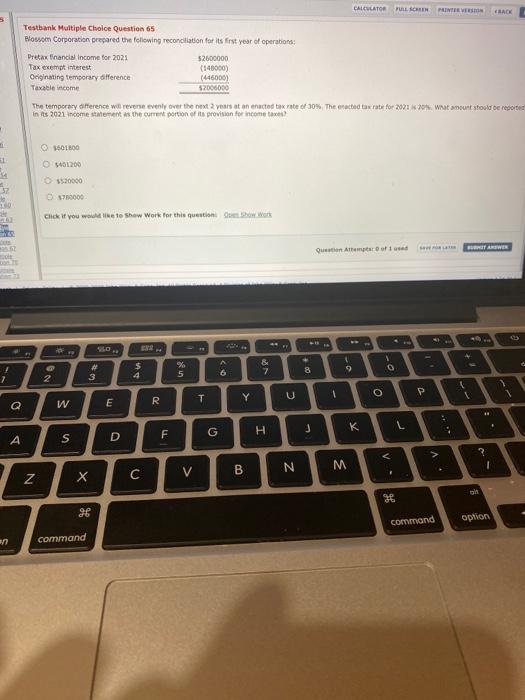  CALCULATOR FULL SCREEN PIE BACK Testbank Multiple Choice Question 65 Blossom