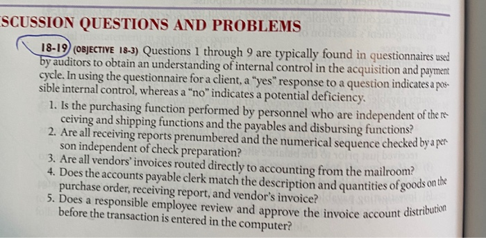  SCUSSION QUESTIONS AND PROBLEMS 18-19 (OBJECTIVE 18-3) Questions 1 through 9