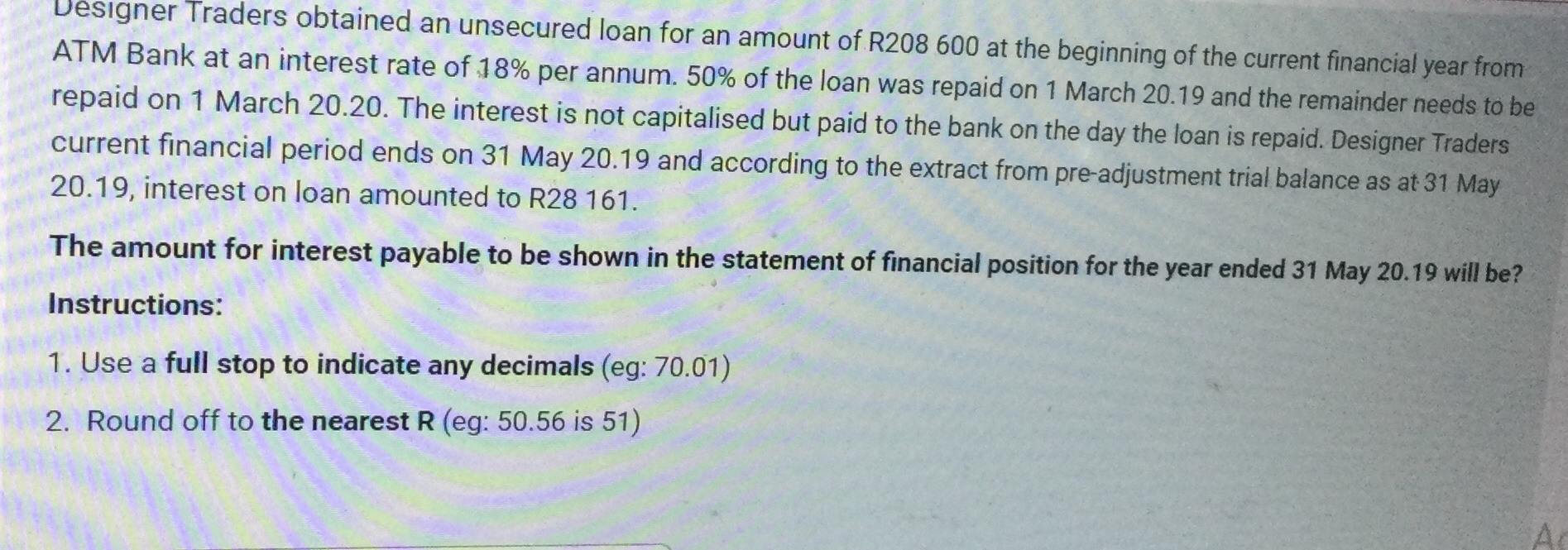 signer raders obtained an unsecured loan for an amount of R208 600