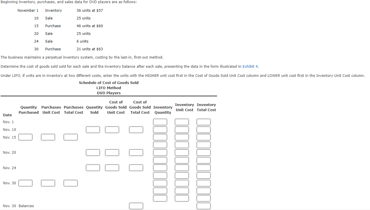 1) 2) Beginning inventory, purchases, and sales data for DVD players are