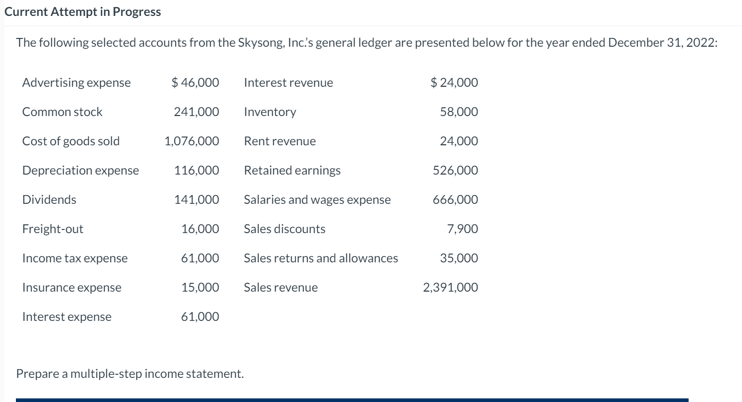  Current Attempt in Progress The following selected accounts from the Skysong,