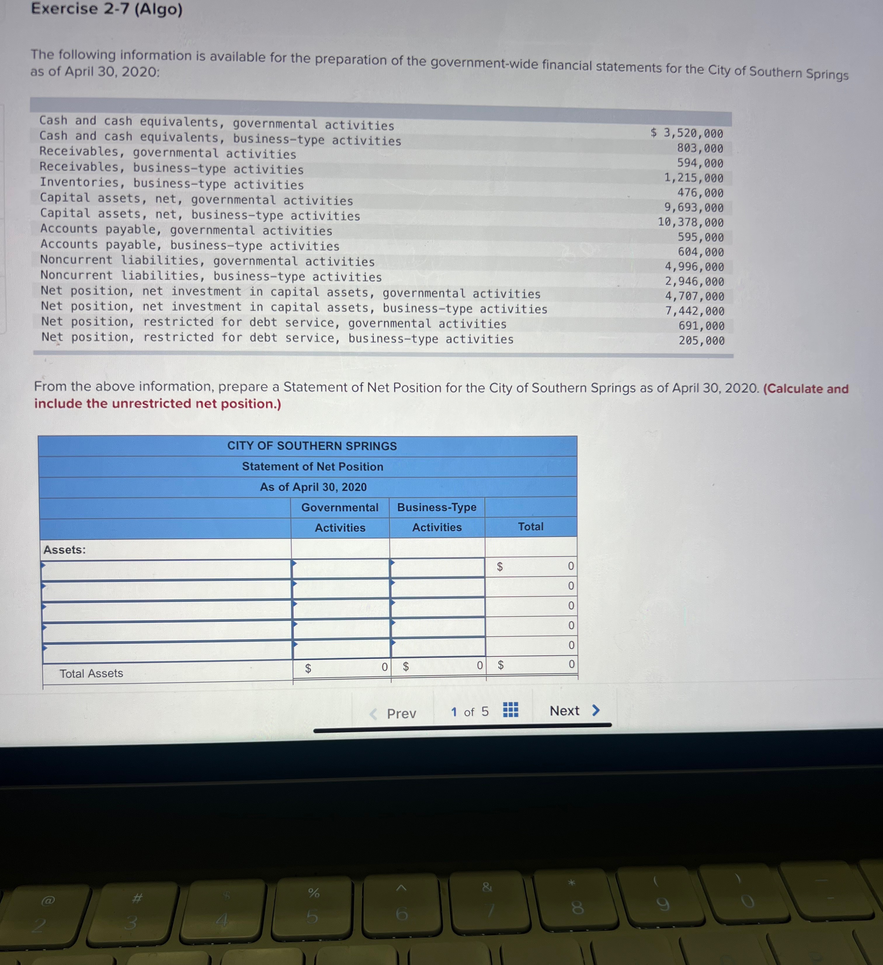 Exercise 2-7(Algo) The following information is available for the preparation of