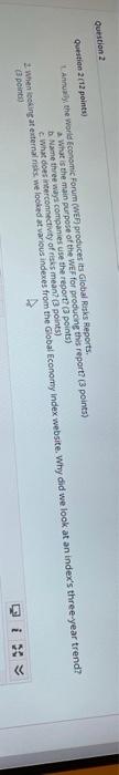  Question 2 Question 2 (12 points An the World Economic Forum