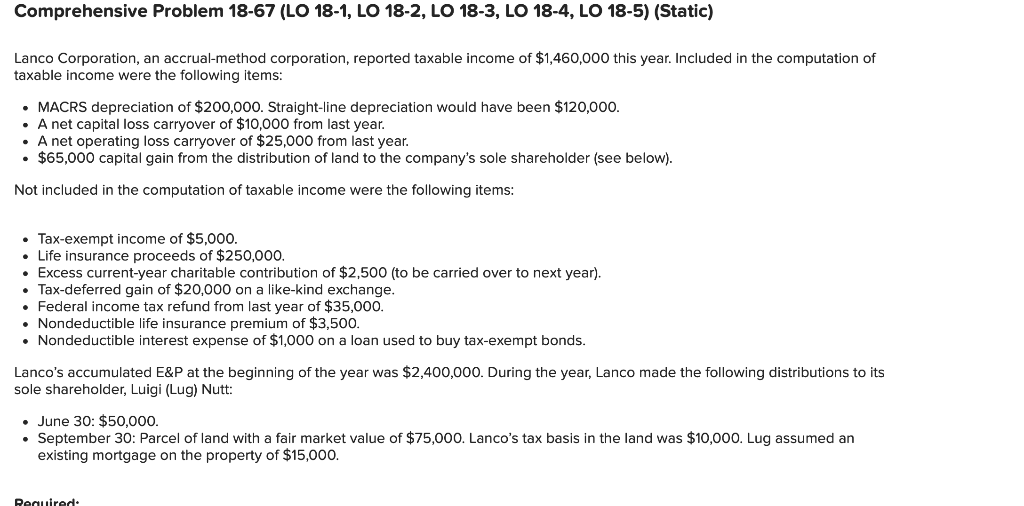  Comprehensive Problem 18-67 (LO 18-1, LO 18-2, LO 18-3, LO 18-4,