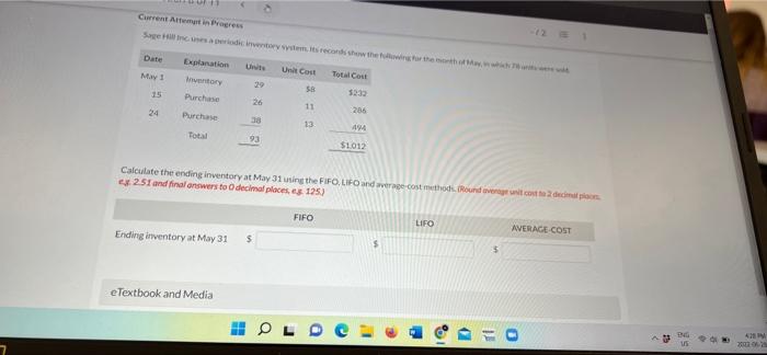  Current Attempt in Progress Sage Hill Inc unes a periodic inventory