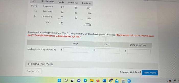 system. Its records show the following for the month of May, in