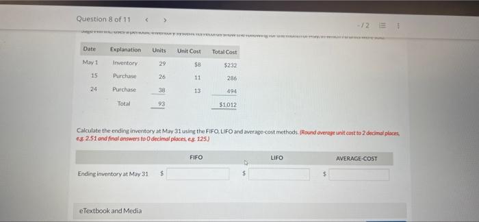Purchase Total 29 26 eTextbook and Media 38 93 Ending inventory at