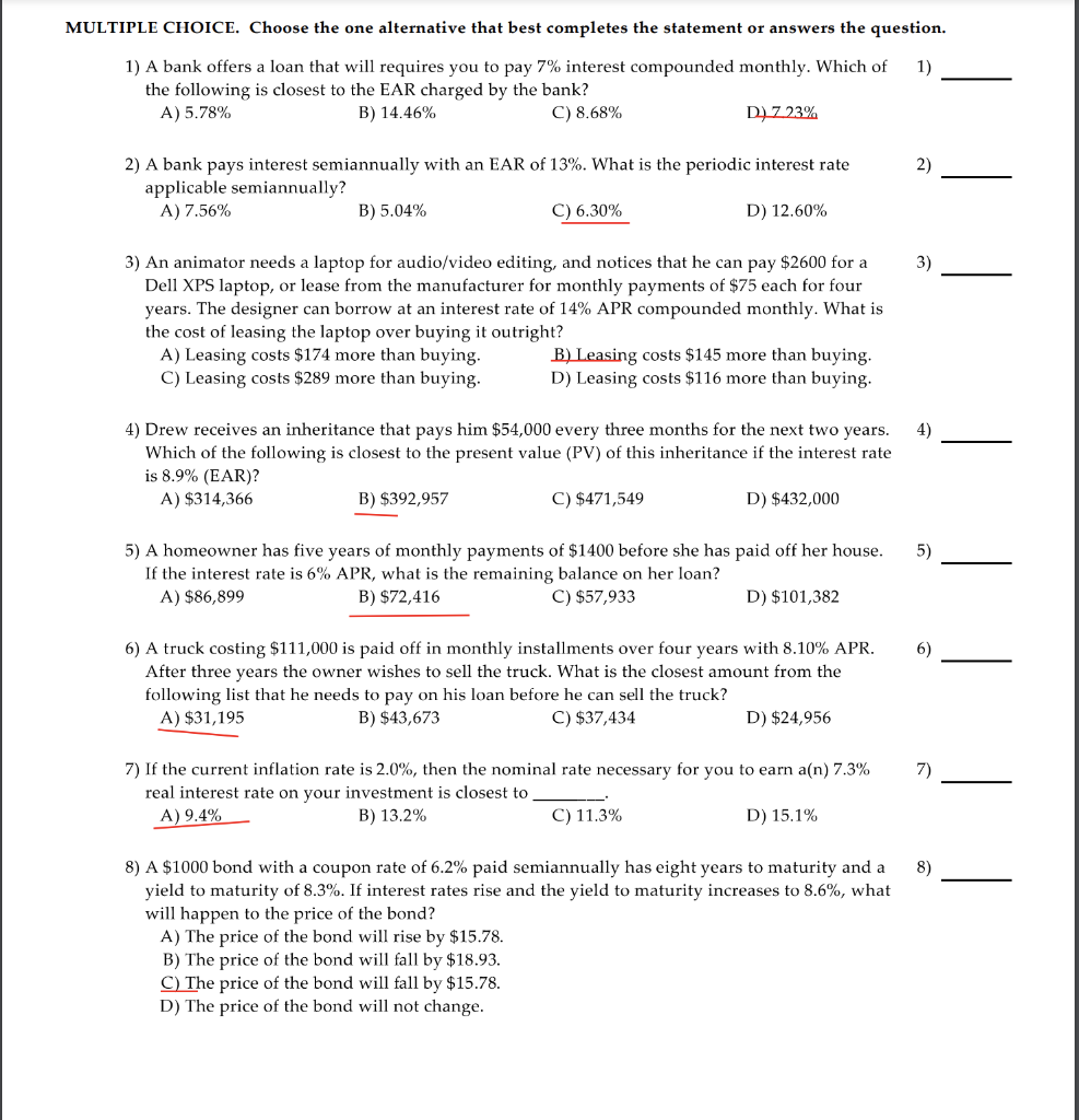 Can you please answer #5-8 MULTIPLE CHOICE. Choose the one alternative that