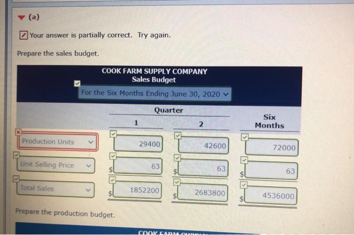  (a) Your answer is partially correct. Try again. Prepare the sales