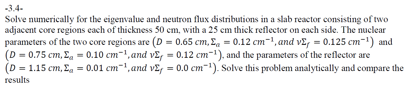 Solve numerically for the eigenvalue and neutron flux distributions in a slab