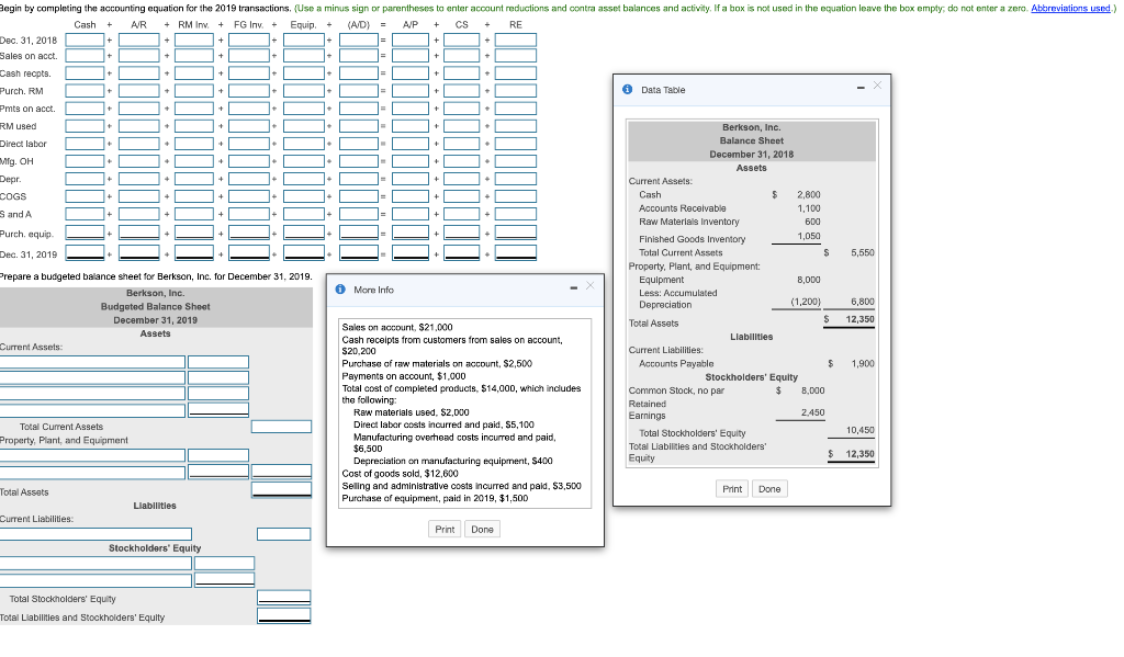  RE Begin by completing the accounting equation for the 2019 transactions,