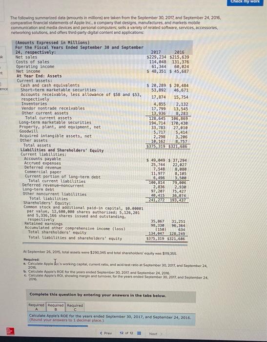  Check my work The following summarized data (amounts in millions) are