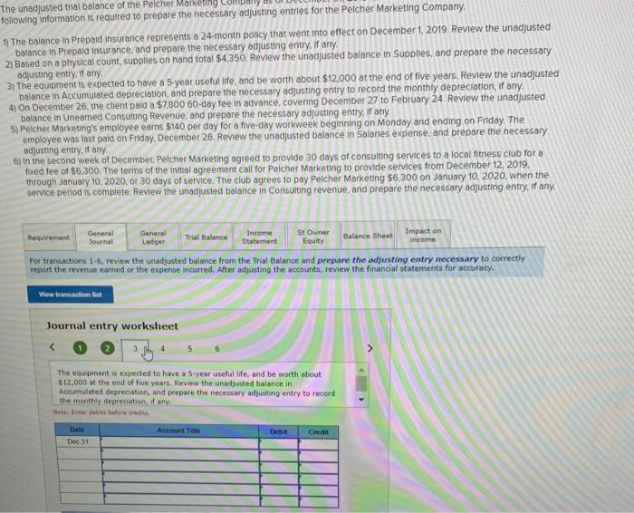 required to prepare the necessary adjusting entries for the Pelcher Marketing Company