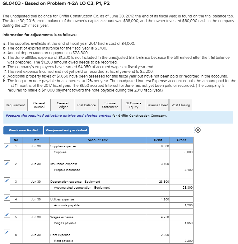 GL0403 - Based on Problem 4-2A LO C3, P1, P2 The