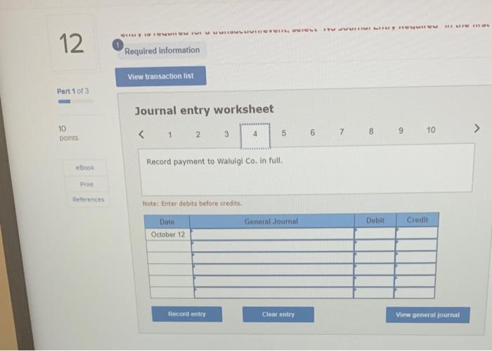 October October 4 wurchase 126 units of Inventory on account from alligt
