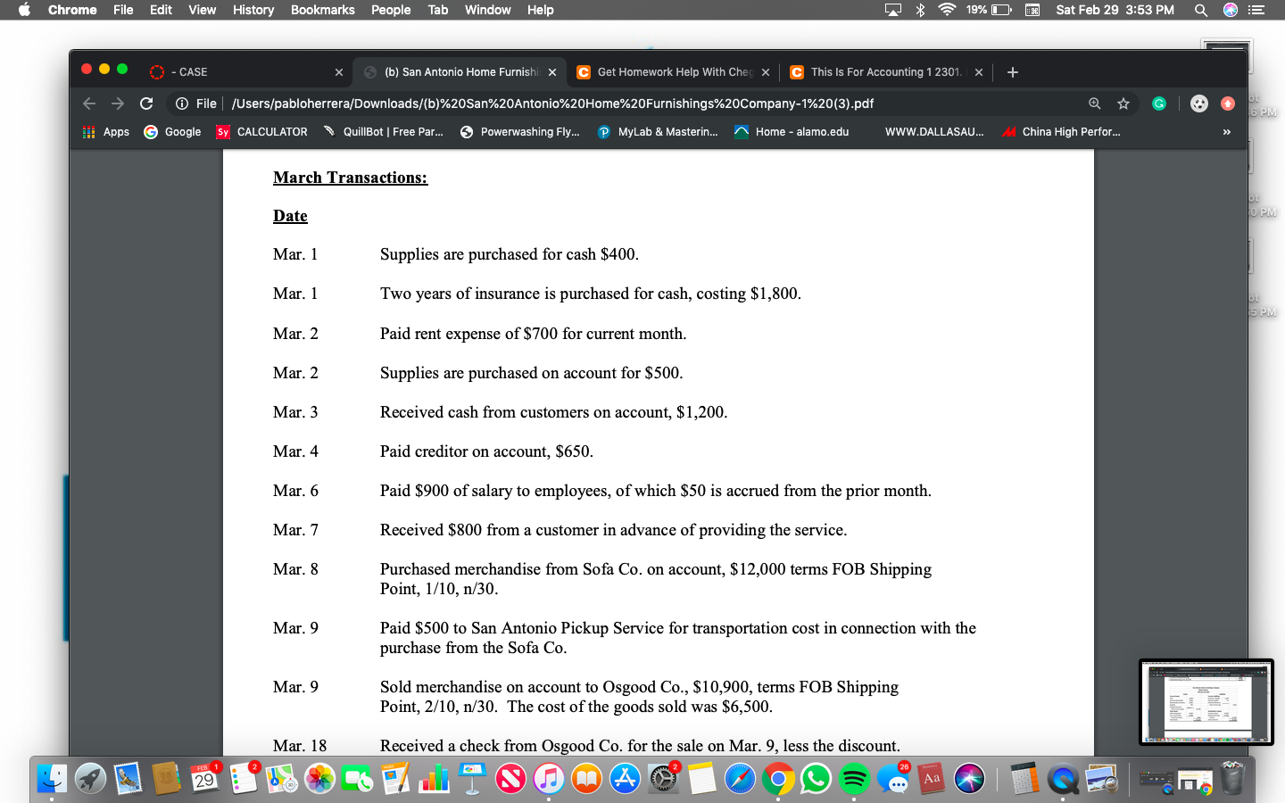 (b) San Antonio Home Furnishi x Get Homework Help With Che x