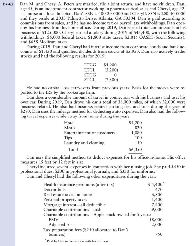 Dan and Cheryl, prepare a Form 1040, including Schedule 1, 2, and