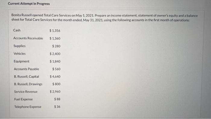 b? Current Attempt in Progress Bonita Russell opened Total Care Services on