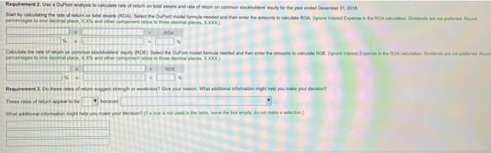2018 2. Use a DuPont Analysis to create of whom on land