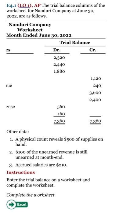 of the worksheet for Nanduri Company at June 30, 2022, are as