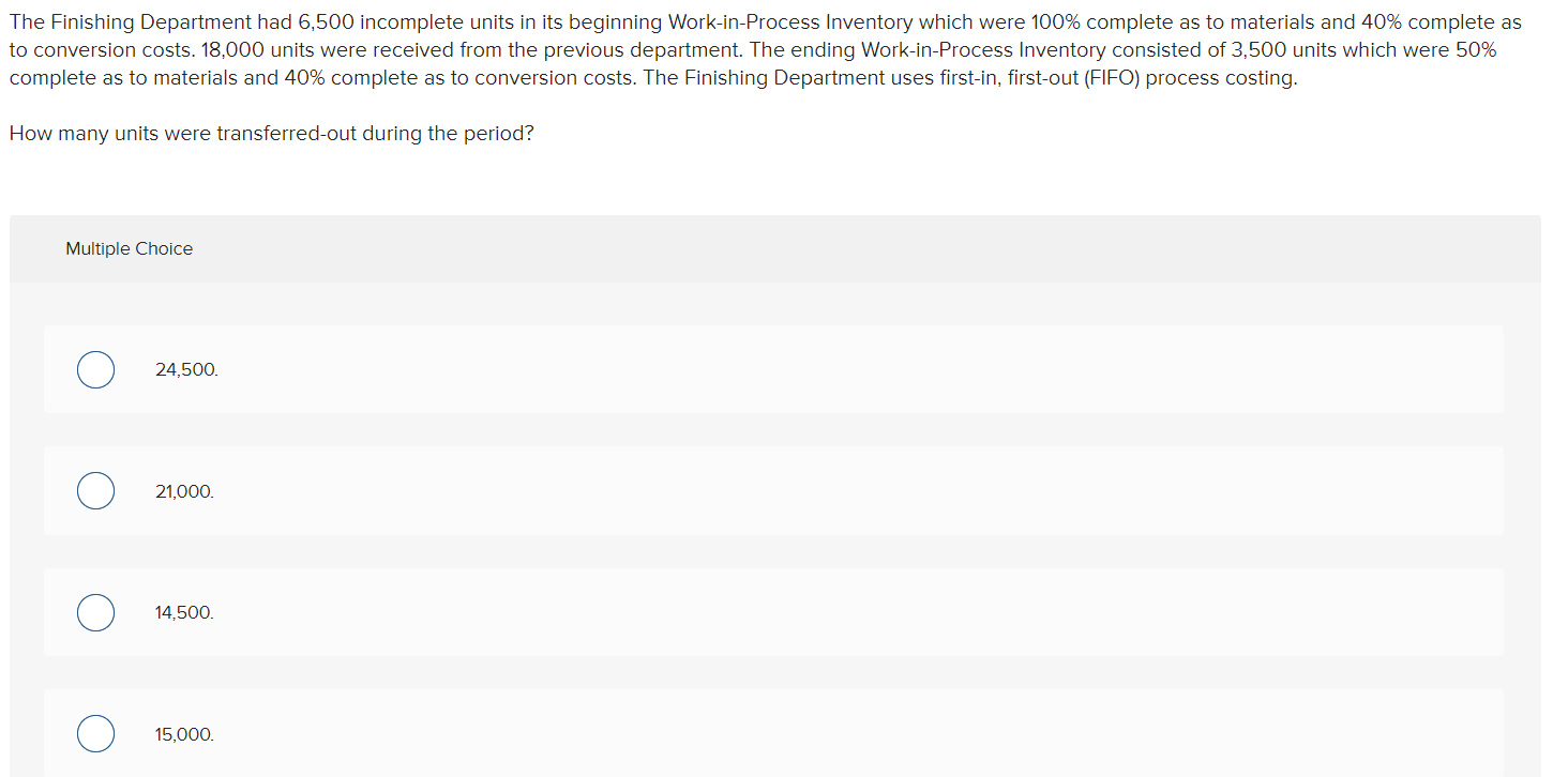 production Units finished during the period Units in process at the end