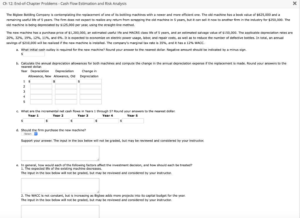  Ch 12: End-of-Chapter Problems - Cash Flow Estimation and Risk Analysis