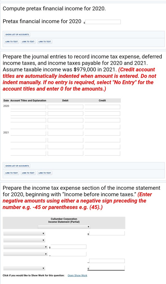 available for Cullumber Corporation for 2020. 1. 2. 3. Depreciation reported on