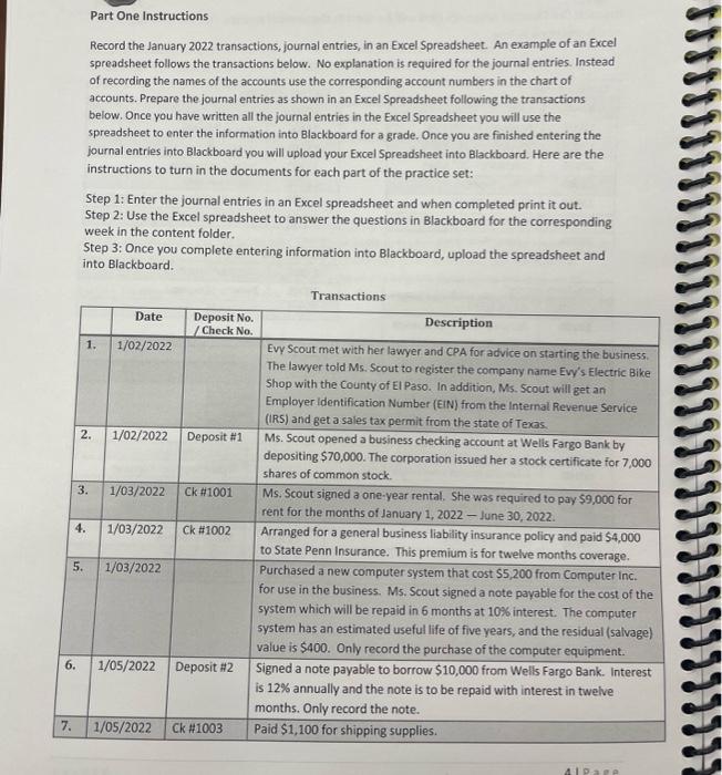 please solve in excel format Part One Instructions Record the January 2022