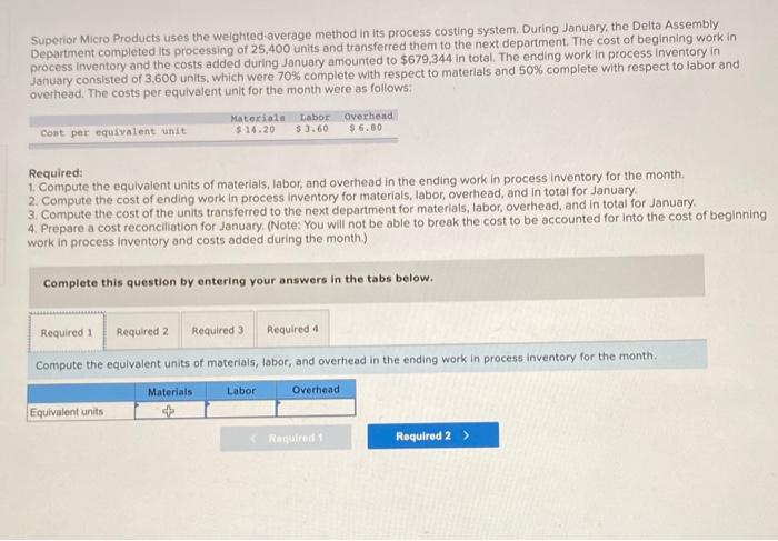  Superior Micro Products uses the weighted average method in its process
