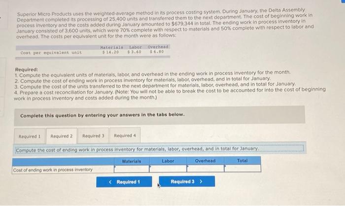 costing system. During January, the Delta Assembly Department completed its processing of