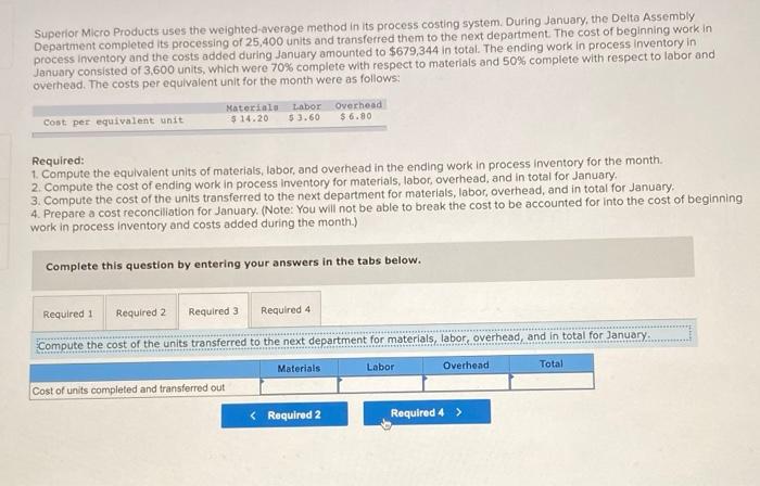 25,400 units and transferred them to the next department. The cost of