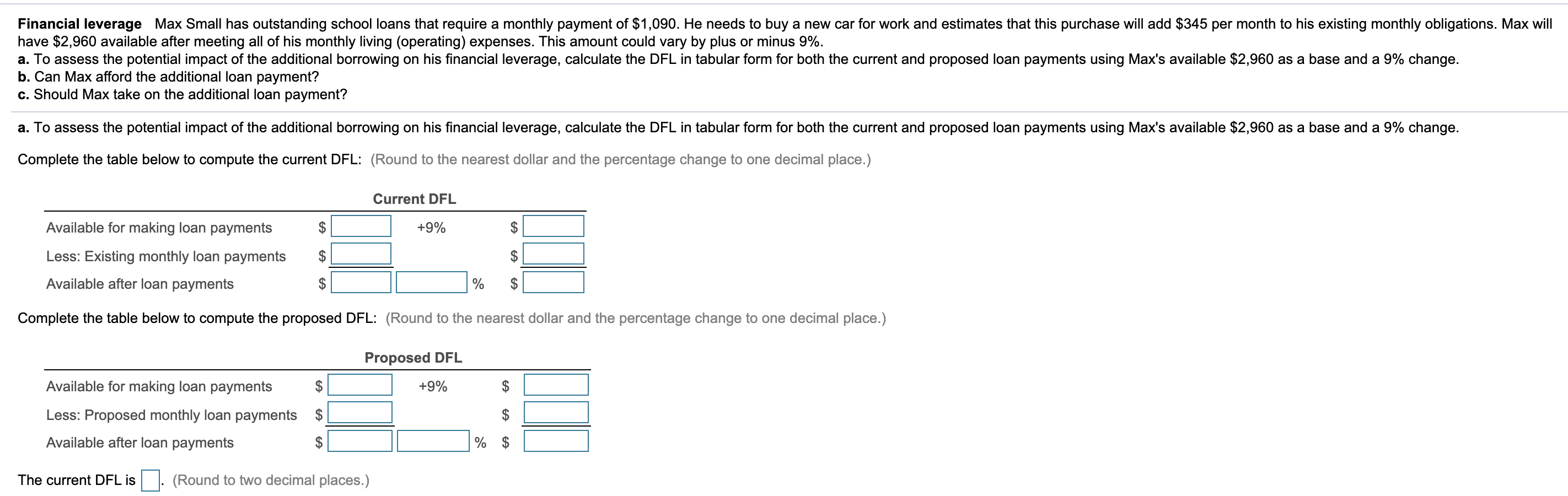Max Small has outstanding school loans that require a monthly payment