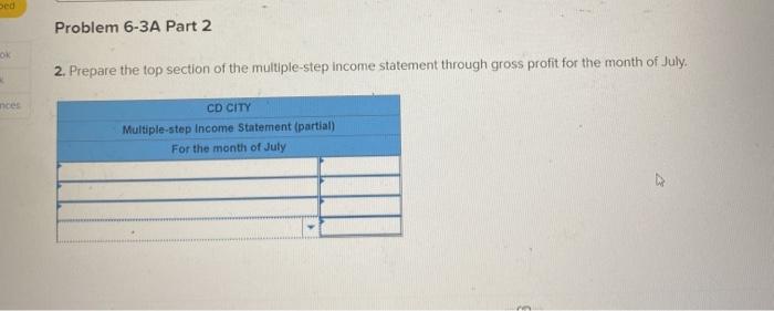 income statement using a perpetual inventory system (L06-2, 6-5) The following information