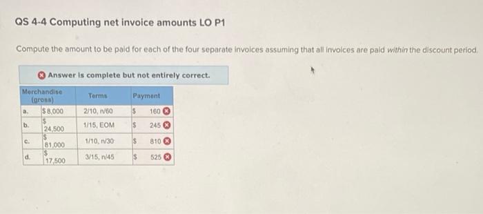 need help fixing all my answer correctly please QS 4.4 Computing net